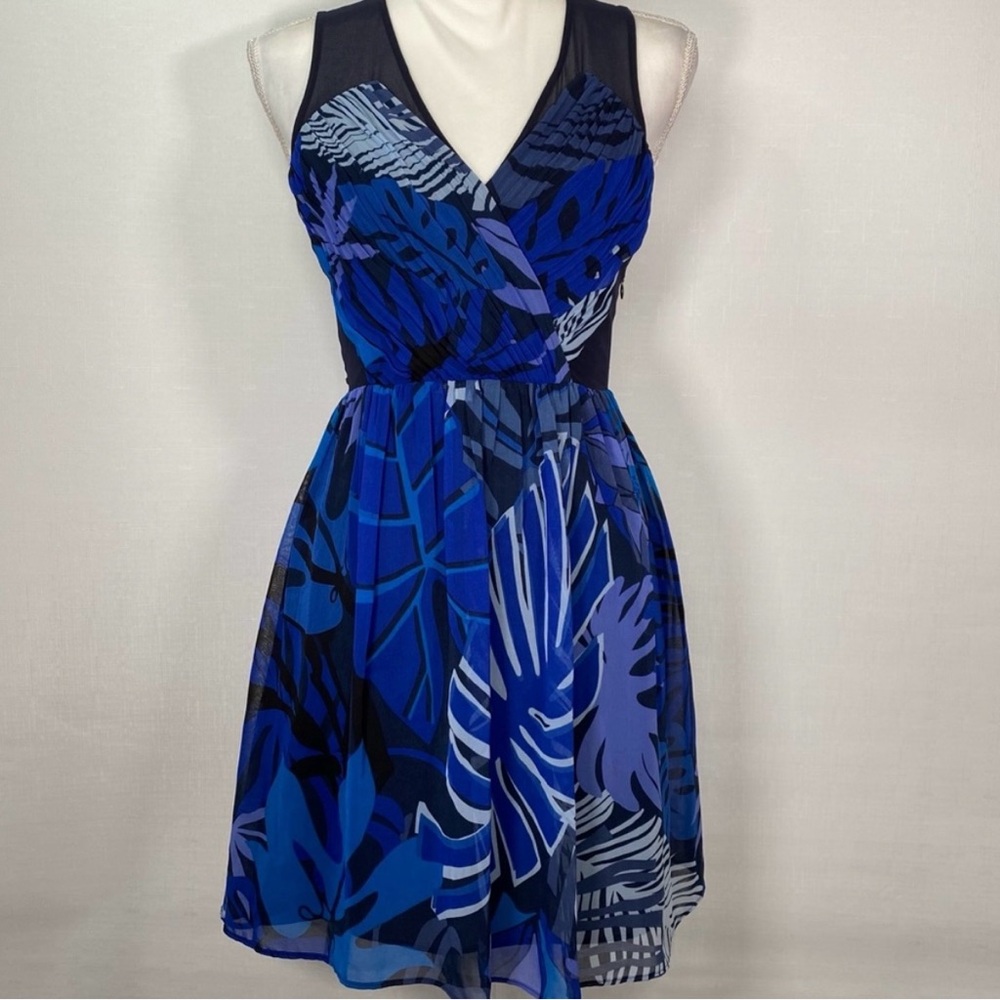 Armani Exchange Sleeveless Mesh Top Dress Floral Blue Size 4 Orig $250